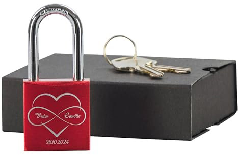 LAUBLUST Cadenas d'amour avec gravure et clé, boîte cadeau incl. - Éternellement dans le coeur - Cadeau personnalisé pour les couples | Cadeau de mariage | Cadeau romantique pour les jeunes mariés