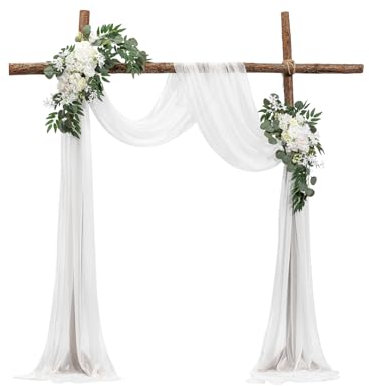 VEVOR Artificial Wedding Arch Flowers Kit, White Wedding Arch Flowers with Drapes Kit (Pack of 3) - 2 Pcs Floral Arrangement, 1 Pcs Sheer Drapes, for Ceremony Bouquets Reception Backdrop Decoration