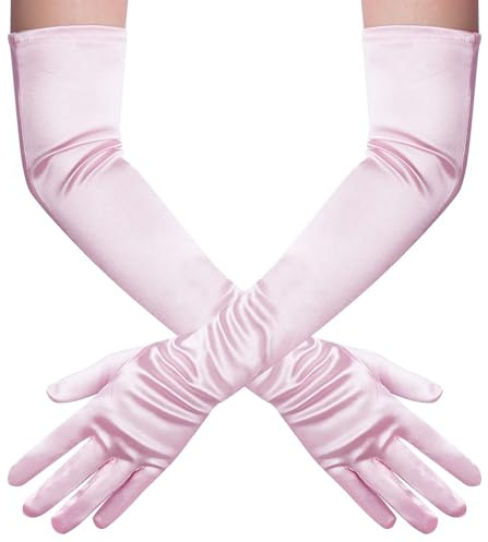 Youning Damen Handschuhe Opera Fest Party Tanz Classic Satin Handschuhe 1920er Stil Elegante Lang Abendhandschuhe Satinhandschuhe Elastisch Samt Ellenbogen Handschuhe für Frauen Mädchen (Hellrosa)