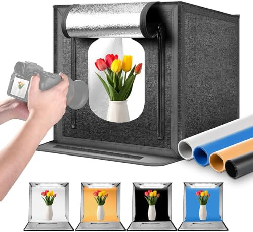 NEEWER 50W Scatola Luce da Studio Fotografico Migliorato, 50cm x 50cm Lightbox Fotografico Pieghevole Portatile, 4 Fondali, 5600K 192 LEDs 5310lx/0.5m Tenda Dimmerabile per Gioielli Elettronica, LP50