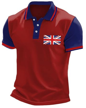 Union Jack 2025 Mens Short Sleeve Shirts United Kingdom Britain England Breathable Golf Polo Shirts Button Down Regular Fit Tops King Charles Coronation Vneck Undershirts,4XL