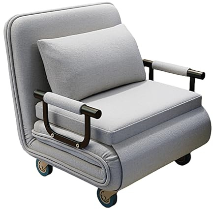 Schlafsessel mit Bettfunktion Gästebett Klappbar mit Rollen und Matratze Liegesessel mit 6-Fach Verstellbarer Rückenlehne Baumwolle und Leinen für Büro, Zuhause(Gray,190 * 77 * 24cm)
