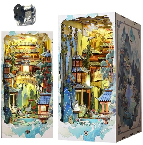 DIY Book Nook Kit mit Musik, DIY Miniatur Puppenhaus Booknook Kit, 3D Holz Buchständer DIY Puppenhaus Holz Buchstützen Gebäude Kreative Geburtstagsgeschenke