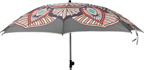 Meinposten Sonnenschirm Marrakesch, 180 cm, UV 50+, Knickbar, Grau mit Mandala-Design, inkl. Schutzhülle