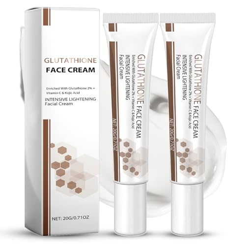 Glutathione Face Cream mit Kojisäure & Vitamin C, Aufhellende Anti-Pigmentflecken Creme gegen Dunkle Flecken & Hyperpigmentierung, Intensive Gesichtscreme für Strahlende Haut Frauen & Männer 2 Stück