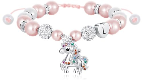 SLOONG Einschulung Geschenk - Einhorn Geschenke Armband für Mädchen Kinder | Heart Armband mit Buchstaben Hypoallergen Kinder Schmuck Geburtstagsgeschenk Geschenke für Kinder Mädchen