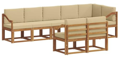 vidaXL Outdoor-Sofagarnitur mit Kissen 8 pcs Natur und Beige, Garten, modernes Outdoor-Sofa für Terrassensitzplätze, stylisches Lounge-Sectional-Set, haltbare Möbel für Komfort