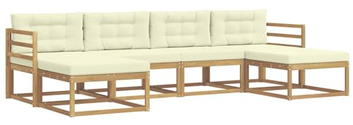 vidaXL Outdoor-Sofagarnitur mit Kissen 6 pcs Weiß und Creme, Moderne Akazien-Gartenmöbel, wetterfester Sofa-Set, stylische Sitzgelegenheit für Terrasse und Pool