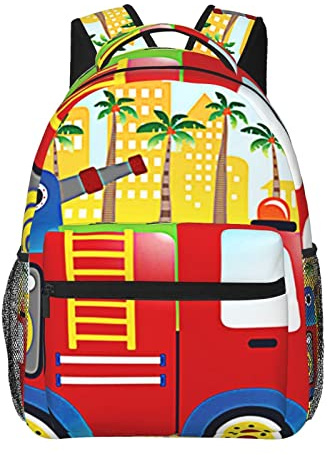 Travel Laptop Backpack Red Fire Truck Stand Backpacks Durable Daypack Notebook Computer Bag Gifts for Men Women Adults