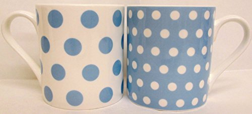 fromeuropewithlove Light Blue Dots & Spots Mugs Set of 4 Fine Bone China Balmoral Blue Mugs Hand Decorated in the UK Free UK Delivery