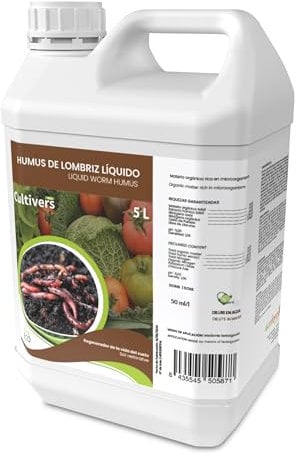 CULTIVERS Humus Líquido de Lombriz Ecológico 5 L. Materia Orgánica Rica en Microorganismos. Regenerador de la Vida del Suelo