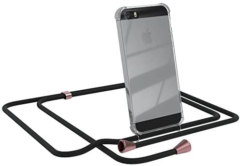 EAZY CASE Handykette kompatibel mit iPhone 5 / 5S / SE (2016) Handyhülle mit Umhängeband, Handykordel mit Schutzhülle, Silikonhülle, mit Band, Stylische Kette für Smartphone, Clips in Rose