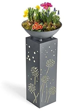 Hoberg LED Pflanzsäule Pusteblumen-Design in Beton-Optik | Abnehmbare Pflanzschale (Ø 34cm) | Integrierte Beleuchtung, 6h Timer, kabellos, witterungsbeständig | Für In- & Outdoor [19 x 19 x 72 cm]