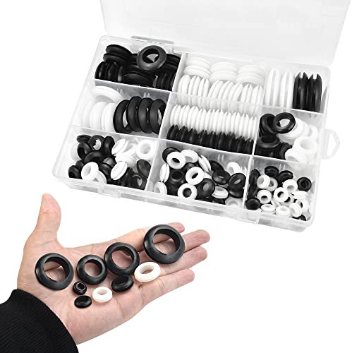 SPEACOUR 200 Stück Gummitüllen Gummi Durchgangstüllen Sortiment O ring Dichtungsringe Set Gummi Stopfen Set Gummi Kabeltülle für Garagen, Autos, Türen und Fenster, Elektrogeräte (9 Größen)