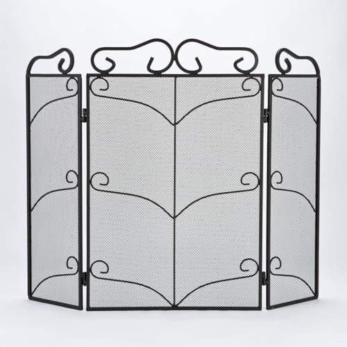 Vintage Decor® Wrought Iron Fireplace Screen Black Spark Safety Guard Victorian Tri-Fold Fireplace Ornate Fire Guard Freestanding Panel Protector Safety Cover essential for coal and wood burning fires