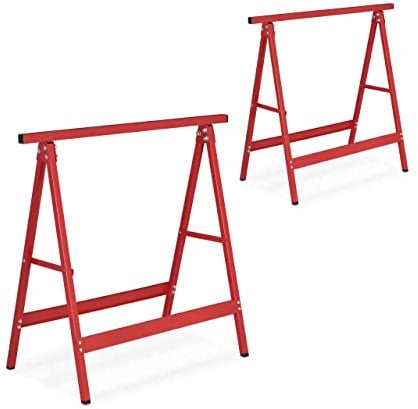Relaxdays Klappbock, 2er Set, HBT: 75 x 78 x 40 cm, bis 100 kg belastbar, klappbare Arbeitsböcke, Werkstatt, Stahl, rot