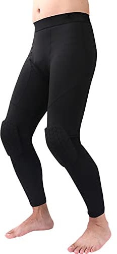 HOMU Basketball Pants with Knee Pads Men Padded Tights Sports Legging Base Layer Compression Pants Tights