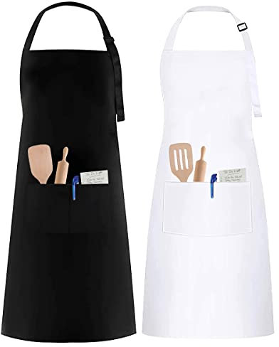 PUERHUACI Kochschürze Männer, 2 Stück Kochschürze Schürze Mit großen Taschen, Wasserdicht, Schwarz, Weiß, Verstellbar für Kochschürze
