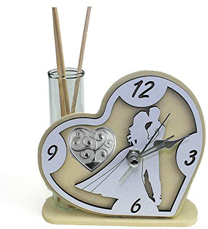 DLM34332 Profumatore Orologio Cuore con Coppia Sposi in Legno Albero della Vita per Nozze Diffusore Profumo bomboniera