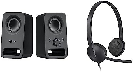 Logitech Z150 Altoparlanti Stereo Multimediali Compatti, Ingresso Audio da 3.5 mm, Controlli Integrati & H340 Cuffie Cablate per Computer, Cuffie Stereo con Microfono e Audio Digitale, Nero