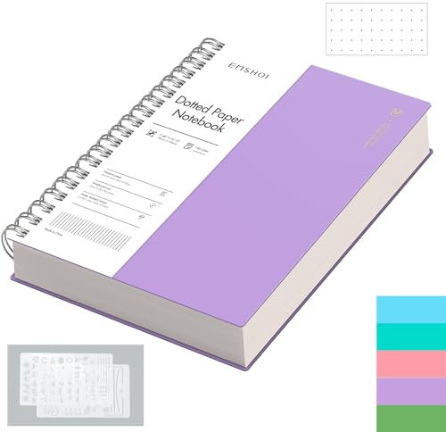 EMSHOI B5 Spiral Notebook Bullet Dotted Journal, 300 Pages/150 Sheets, 100gsm Dot Grid Paper, Waterproof Hardcover, Wirebound Notepad for Office School Women Men Work Writing,19 x 25 cm, Purple