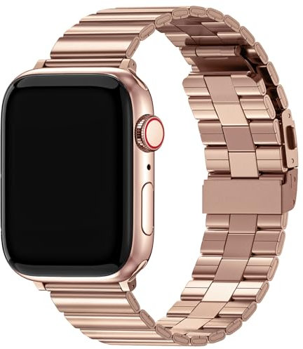 Fullmosa Correas de metal compatibles con Apple Watch Series 10 de 42 mm, 9/8/7 de 41 mm, SE2/SE/6/5/4 de 40 mm, 3/2/1 de 38 mm, para mujeres y hombres, oro rosa