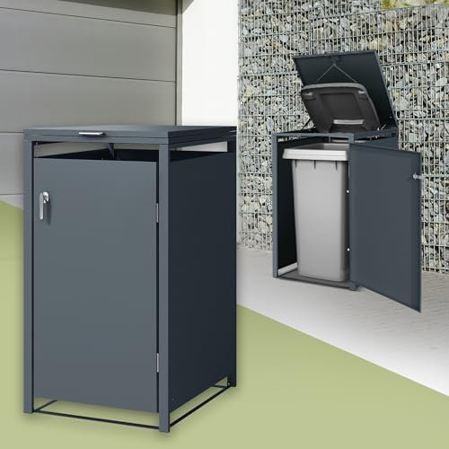 ML-Design Mülltonnenbox 1er für 1 Tonne, 240L, 68x80x116,3 cm, Anthrazit, Stahl, wetterfest, Abschließbare Mülltonnenverkleidung mit Klappdeckel und Tür, Müllbox Mülltonnecontainer Mülltonnenabdeckung