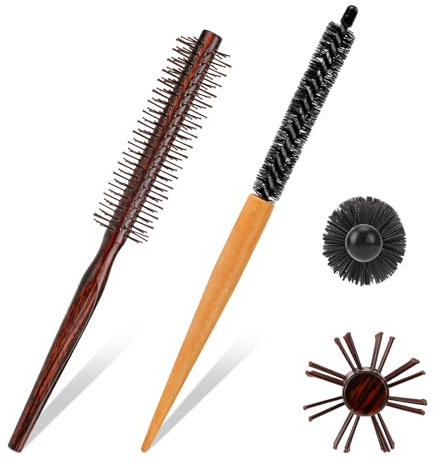 2 Stück Rundbürste Runde Styling-Haarbürste Rundbürste Für Kurzes Haar Professionelle Runde Styling-Bürste Lockenwickler Runde Unisex-Holz-Werkzeug für Dünnes Haar Ponytail Bart Heben Locken