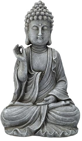 Figura de Buda gris – Chin Mudra Pose, figura decorativa, 39,5 cm