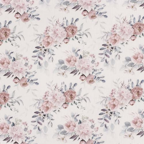 Musselin-Stoff Digital-Druck Motive ab 50x130cm uni Oeko-Tex Double Gauze Windeltuch Mulltuch, Motiv:Blüte