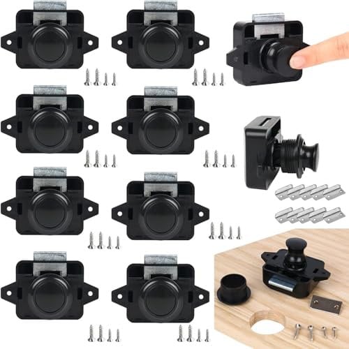 TOOSOAR 10 Stück Push Button Catch Door Lock,Door Lock Verriegelung 14-16mm Möbelschloss,Keyless Wohnmobil Verriegelung für Wohnmobile, Yachten, Boote, RV Camping Schrank, Wohnwagen (Schwarz)