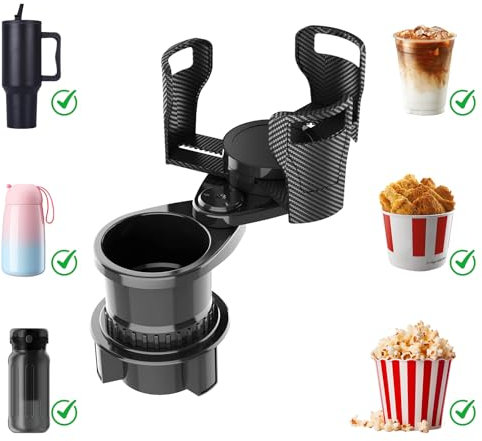 Auto Getränkehalter mit Verstellbarem Boden, 2-in-1 Becherhalter Auto, Universeller Cupholder Expander für Getränke, Becher, Flaschen, Popcorn-, Instantnudel- & Snack-Eimer, rutschfest & Stabil