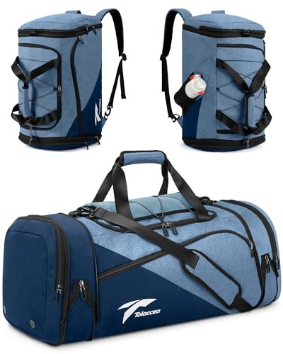 Tolaccea Sac de Sport pour Homme et Femme - 45 à 63 l - Extensible - Grand Sac de Sport avec Compartiment à Chaussures - Compartiment Humide pour Ordinateur Portable