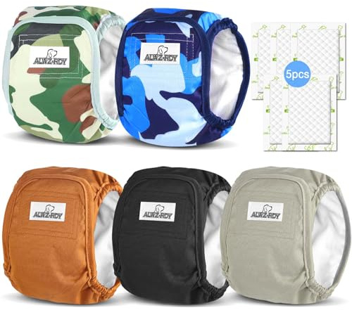 Belly Bands for Male Dogs 5 Pack Washable Dog Diapers Reusable Male Dog Pee Wraps with 5pcs Dog Diaper Liners for Doggie in Incontinence or Excitable Urination and Training M