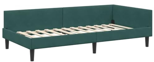 vidaXL Corner Bed Frame with Headboard Manual Dark green 100 x 200 cm, Elegant, Modern Bed Frame, Breathable Material, Durable Structure, Simple Design, Rectangular Bedroom Furniture