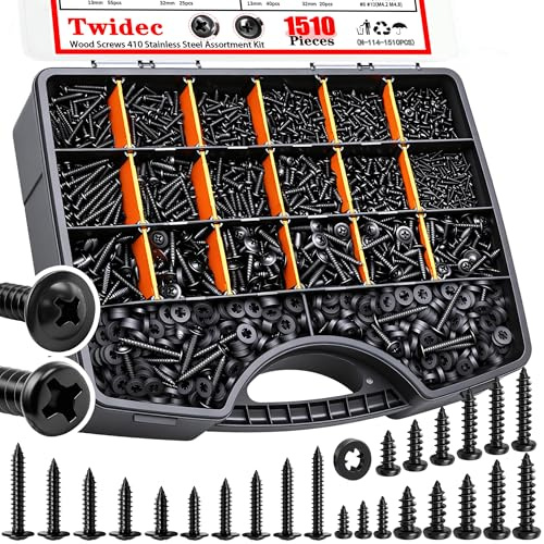 Twidec/1510PCS Black Wood Screws M2 M3 M4#8#10 Truss Head&Pan Head Screws