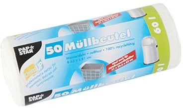 PAPSTAR 12061 Müllbeutel, HDPE, 60 L, 81 x 63 cm, 9-er Pack, weiß