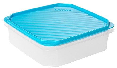 Tatay Fiambrera de Alimentos, Hermética, 1.3L de Capacidad, Tapa Flexible a Presión, Libre de BPA, Apto Microondas y Lavavajillas, Color Azul, Medidas: 18,5 x 18,5 x 6,1 cm
