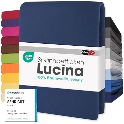 CelinaTex Jersey Spannbettlaken Lucina Doppelpack 140x200-160x200cm dunkel blau 100% Baumwolle gekämmt bis 26cm Matratzenhöhe Spannbettbezug, Leintuch, Bettlaken, elastisch, Strech, Oeko-Tex
