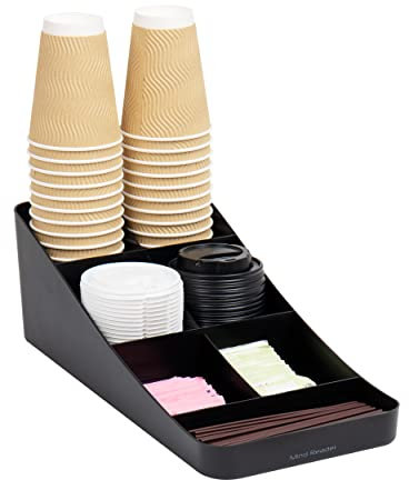 Mind Reader COMP7-BLK Anchor Collection - Organizador de mesa de café y condimentos con 7 compartimentos, plástico, color negro