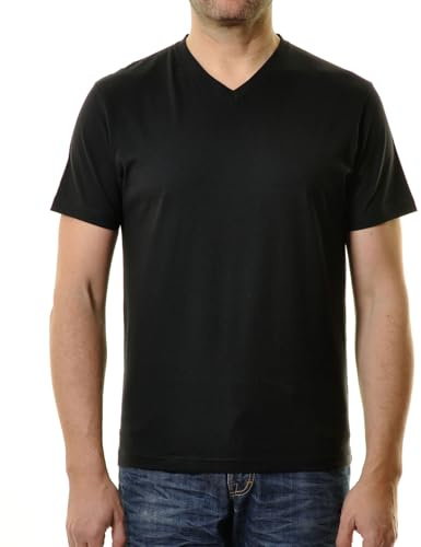 Ragman Herren Doppelpack - 2 T-Shirts Long & Tall mit V-Ausschnitt , Schwarz , L