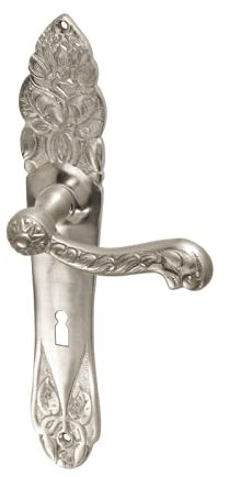 Gussmeister Jugendstil Türbeschlag, Türklinken antik mit Langschildern für Innentüren, vernickelt und matt gebürstet, Modell 'Karlruhe' handgefertigt nach historischen Originalen