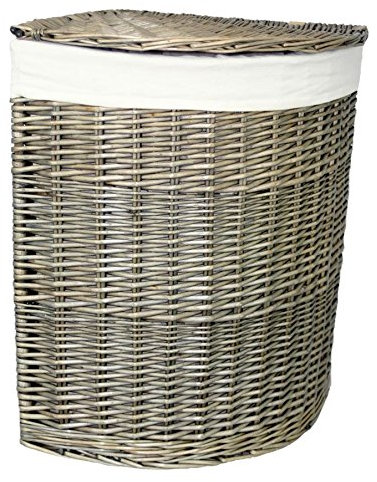 Red Hamper Antique Wash Small Corner Laundry Basket, Willow, Brown