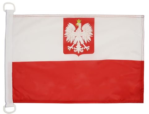 AZ FLAG Bandiera Navale Polonia Con Aquila 45x30cm - Bandiera Maritima Polacca Con Stemma 30 x 45 cm speciale Nautismo, Padiglione Nautico