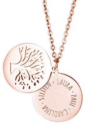 Gravado Mondgold Kette aus Roségold Edelstahl mit Kreis und Lebensbaum, Personalisiert mit Namen, inkl. Geschenkbox, Damen Schmuck, Länge ca. 55 cm