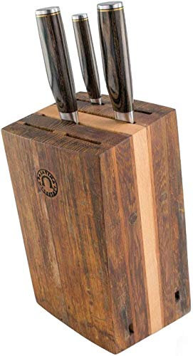 exklusiver, von handgefertigter Messerblock (schräg) aus Alten Fassdauben + 5 Kai Shun Premier Damastmesser Tim Mälzer Serie Japanische Profimesser (Variante A)