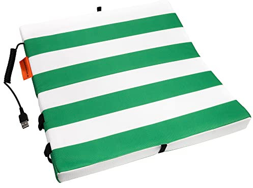 Bumfire Stadion Sitzkissen Beheizbar & Faltbar - Akku Heizkissen Kabellos mit USB Anschluss - Elektrisch Beheizbare Sitzauflage, Wärmekissen, Fussballsitzkissen, Outdoor Kissen - Grün/Weiß - 35x35 cm