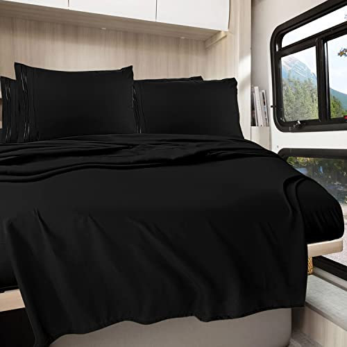 Clara Clark RV/Short Queen 6-teiliges Bettwäsche-Set für Camper, tiefes Spannbetttuch, luxuriös, weiche Mikrofaser, Schwarz
