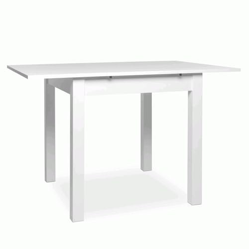 Newfurn Esstisch Tisch Weiß Esszimmertisch Küchentisch Speisetisch II 80x76,5X 80 cm (BxHxT) ausziehbar inkl. 40cm Tischplatte Weiß Küchentisch Speisetisch