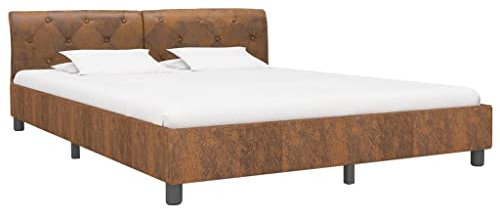 vidaXL Polsterbett Klassisch Bett Doppelbett Bettgestell Lattenrost Bettrahmen Schlafzimmerbett Ehebett Braun Wildleder-Optik 160x200cm